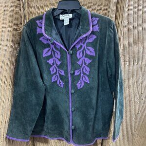 vintage suede jacket Green Purple Linea By Louis Dell'Olio Lg Romantic